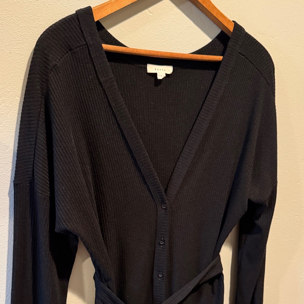 VETTA Capsule The Long Cardigan Black Ribbed Button-Front with Tie Waist Dress - Picture 3 of 12